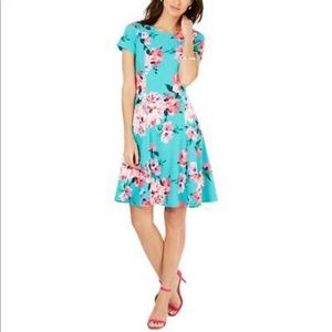 Jessica Howard Turquoise Flower Print A-Line Dress